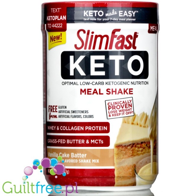 SlimFast Keto Meal Shake Vanilla Cake - ketogeniczny szejk białkowy z MCT i kolagenem, smak waniliowy