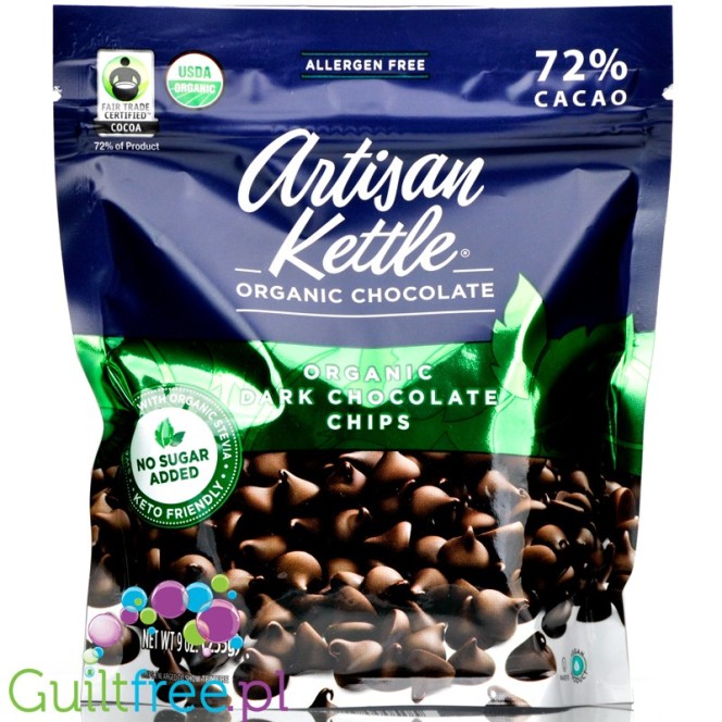 Artisan Kettle - organiczne keto kropelki czekolady bez cukru 72% kakao ze stewią i erytrolem