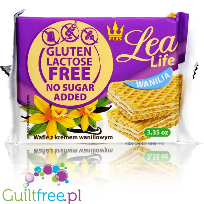 Lea Life no added sugar, gluten free and lactose free waffers with vanilla cream