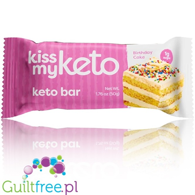 Kiss My Keto, White Chocolate & Birthday Cake - keto baton białkowy z MCT