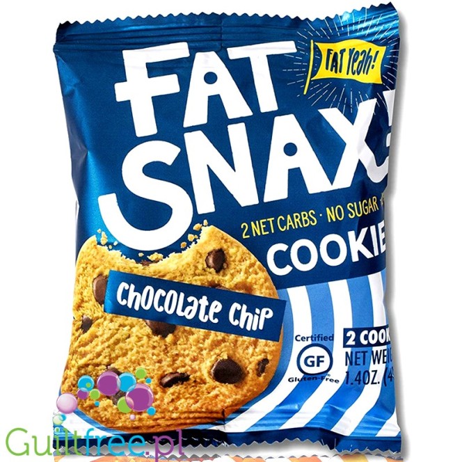 Fat Snax Cookies, Chocolat Chip - bezglutenowe keto ciastka z czekoladą, 2pak