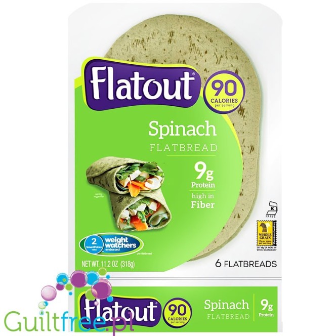 Flatout Spinach Wrapsy wysokobiałkowe & niskowęglowodanowe 90kcal, 9g białka & 6g carb net szpinakowe