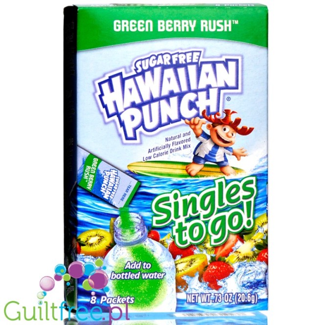 Hawaiian Punch Singles to Go! Green Berry Rush - saszetki bez cukru, napój instant, Kiwi & Truskawka