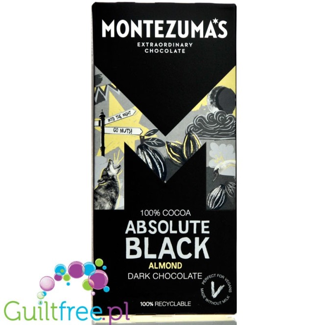Montezuma's Absolute Black & Almonds - keto czekolada 100% kakao z migdałami