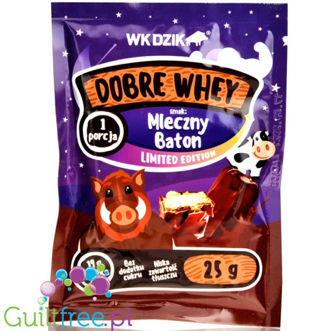WK Dzik Dobre Whey, odżywka białkowa WPC80 w saszetce, Mleczny Baton