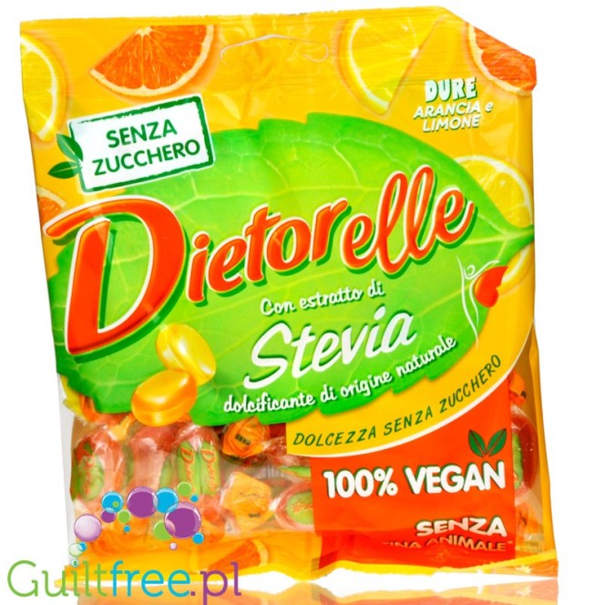 Dietorelle vegan, gluten sugar free candies with fruity filling, Orange & Lemon