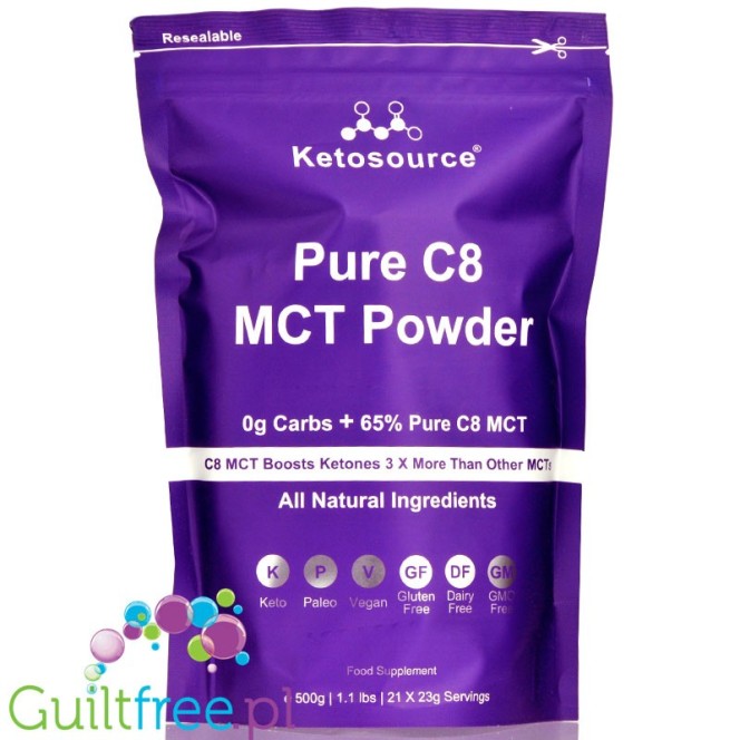 Ketosource Pure C8 MCT Powder - bezsmakowe triglicerydy C8 MCT w proszku 0,5kg