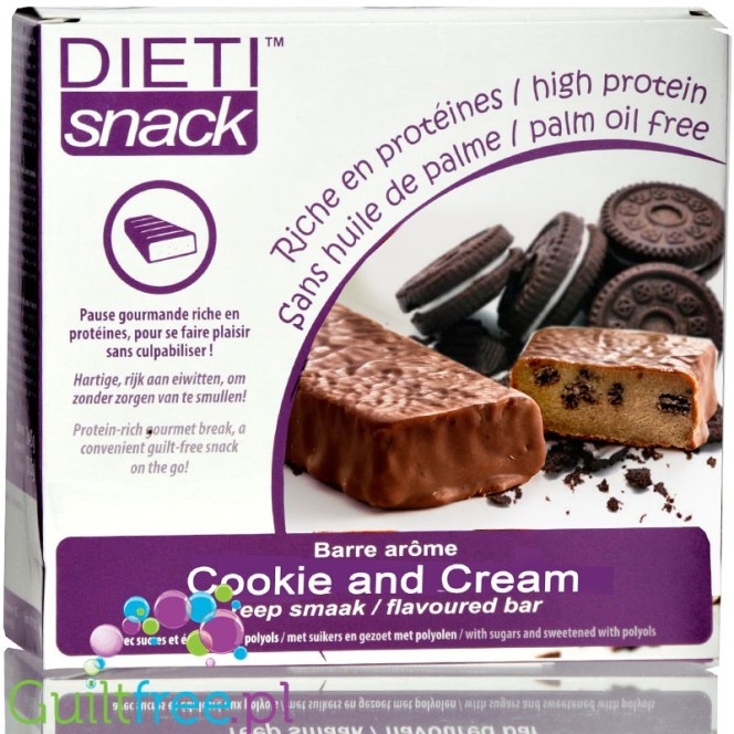 Dieti Snack Cookies & Cream low sugar bar with milk chocolate coating