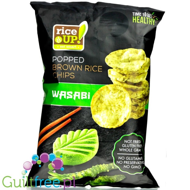 RiceUp Wasabi - cieniutkie chipsy z brązowego, pełnoziarnistego ryżu 