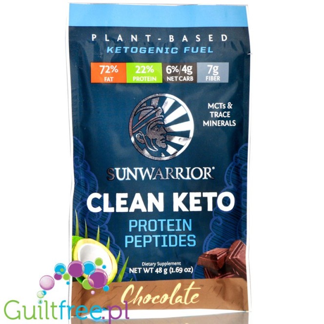 Sunwarrior Clean Keto Chocolate - wegańska keto odżywka białkowa z MCT i peptydami roślinnymi, saszetka