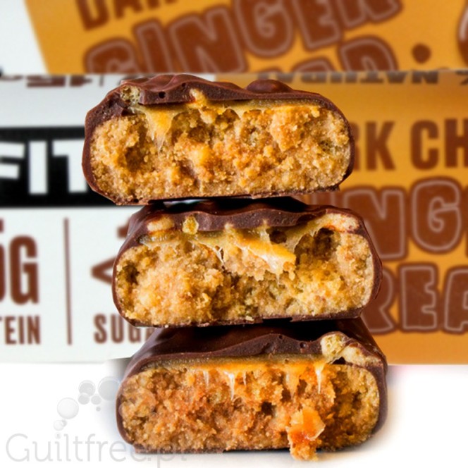 MisFits Plant Gingerbread Dark Chocolate - triple layered vegan protein bar