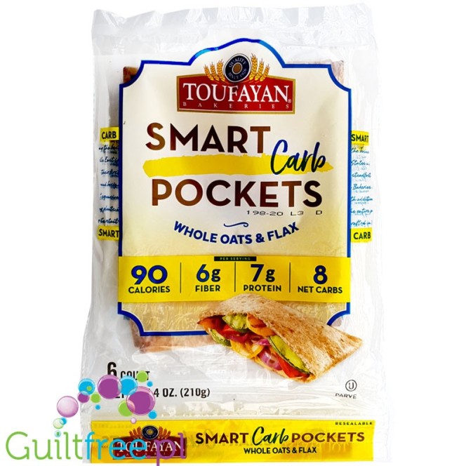 Toufayan Bakeries Smart Carb Pockets, low carb square pita pockets, 6pcs