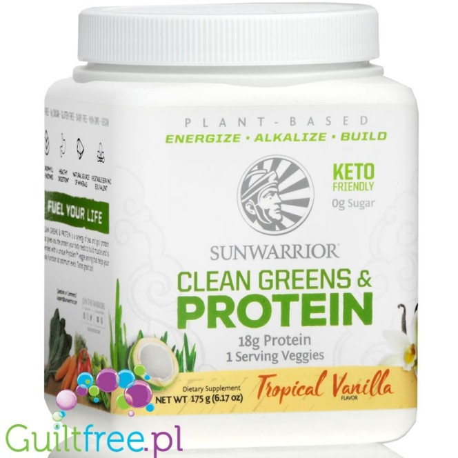 Sunwarrior Clean Greens & Protein Tropical Vanilla - organiczna wegańska odżywka białkowa z 5 superfoods i MCT