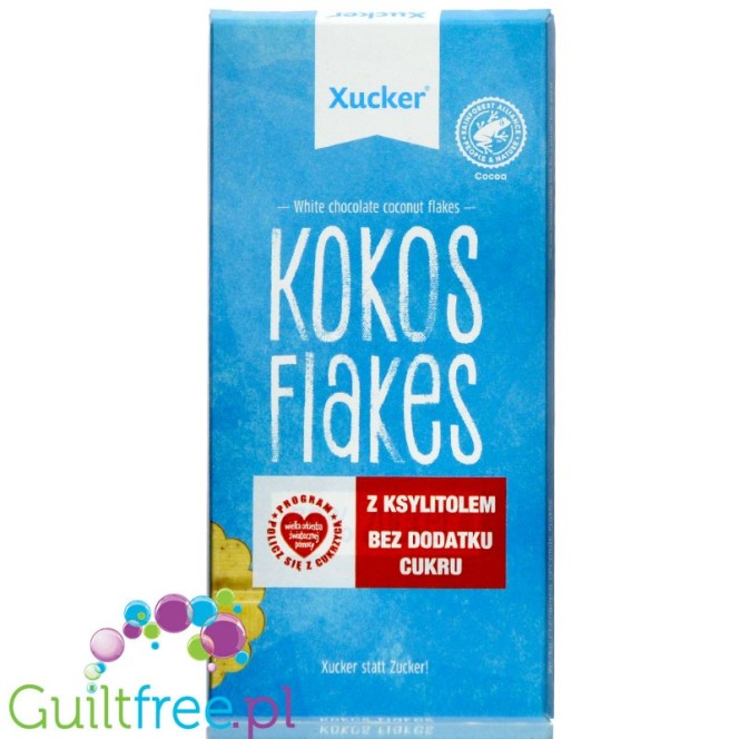 Xucker Kokos Flakes - biała czekolada z kokosem słodzona ksylitolem, bez dodatku cukru