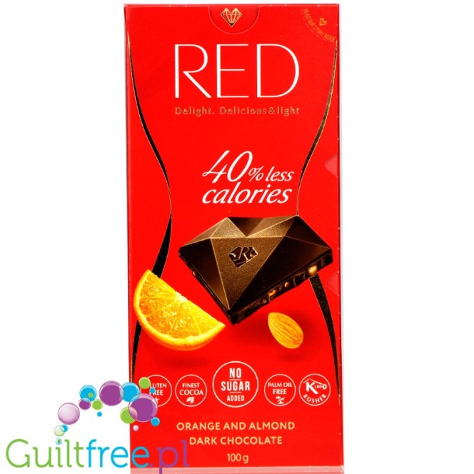 RED Chocolette no sugar added dark chocolate with almonds and orange, 40% less calories