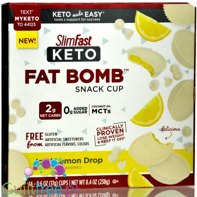 SlimFast Keto Fat Bomb Iced Lemon Drop - keto miseczki z MCT i stewią,14 szt