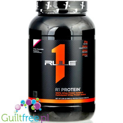 Rule1 R1 Protein White Chocolate Raspberry - beztłuszczowa odżywka białkowa WPI & WPH, 1,13KG