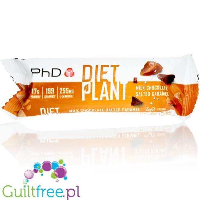 PhD Diet Plant Milk Chocolate Salted Caramel - wegański baton proteinowy bez cukru z L-karnityną