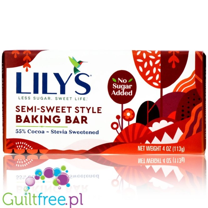 Lily's Sweets Semi Sweet Stevia Baking Bar - półmleczna kuwertura bez cukru tylko ze stewią i erytrolem 55% kakao