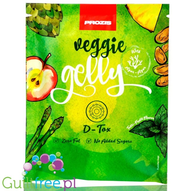 Prozis Veggie Gelly Agar-Agar D-Tox Tutti-Frutti - wegańska galaretka bez cukru i żelatyny, Malina & Matcha