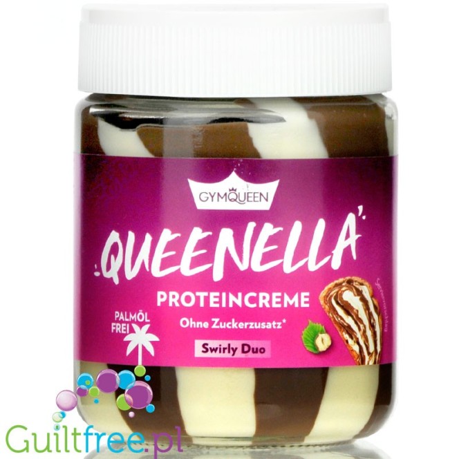 GymQueen Queenella Swirly Duo proteinowy krem do smarowania bez cukru, Biała Czekolada & Mleczna Czekolada
