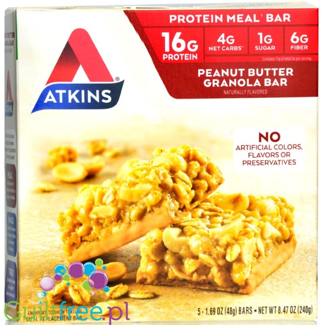 Atkins Meal Peanut Butter Granola baton białkowy bez maltitolu, pudełko x 5 batonów