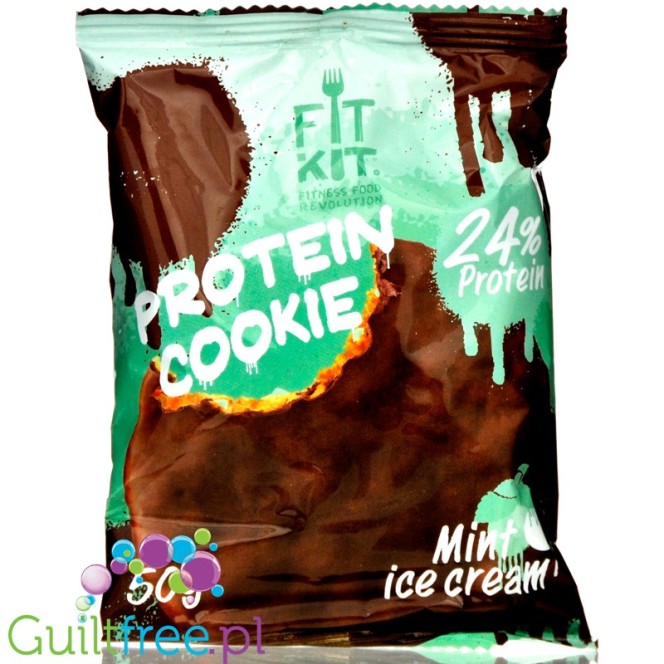 FitKit Protein Cookie Mint Ice Cream - ciastko proteinowe bez cukru w polewie czekoladowej