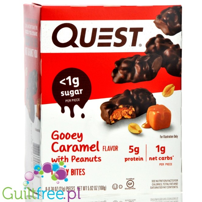 Quest Candy Bites, Gooey Caramel Peanuts - keto czekoladki z karmelem i orzechami, Box 8 SZT