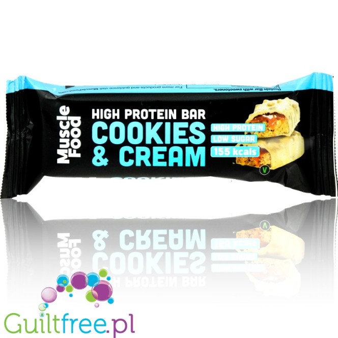 MuscleFood Cookies and Cream 155kcal - niskocukrowy baton proteinowy 15g białka