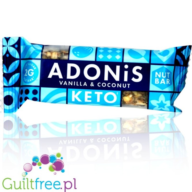 Adonis Keto Vanilla & Coconut - wegański keto baton z witaminami słodzony tylko erytrolem