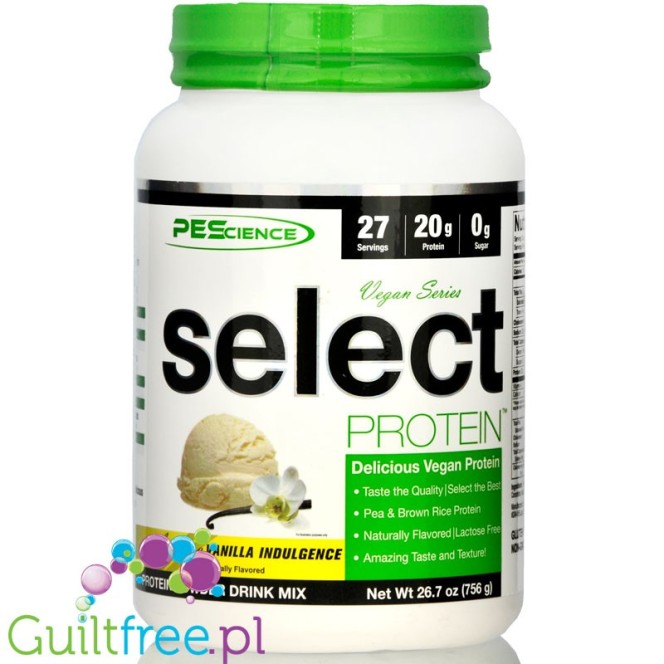 PES Select Protein Vegan, Vanilla Indulgence - wegańska odżywka proteinowa bez soi i cukru, 20g białka & 100kcal