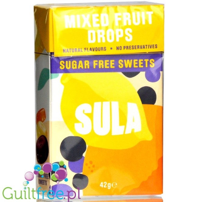 Sulá Fruity, sugar-free orange, lemon and hazelnuts flavors, with sweeteners
