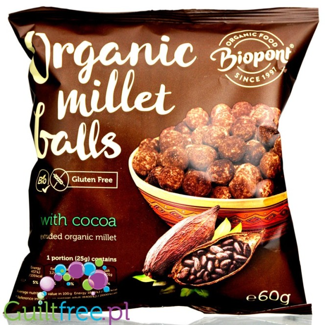 Biopont Millet Cocoa Balls - ekspandowane chrupki jaglane kakaowe bezglutenowe BIO