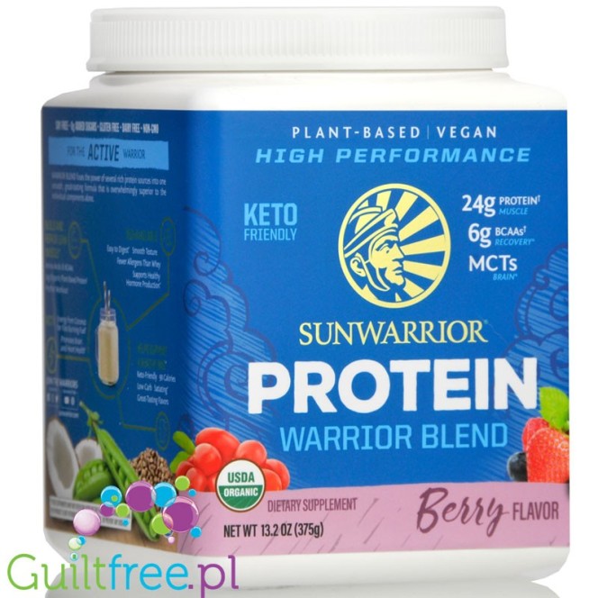 Sunwarrior Protein Warrior Blend, Berry 0,375kg - wegańska organiczna odżywka białkowa z goji i MCT