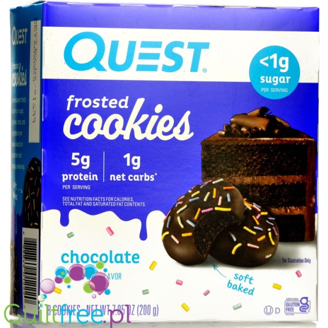 Quest Frosted Cookies, Chocolate Cake - miękkie keto ciastka w polewie, BOX 8 SZT