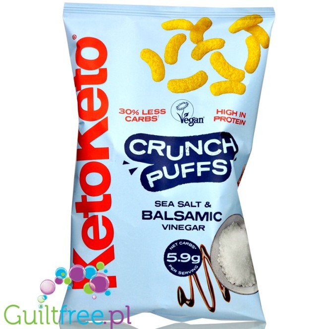 KetoKeto Crunch Puffs Sea Salt & Balsamic Vinegar - wegańskie keto chrupki 39% białka, Sól & Winegret