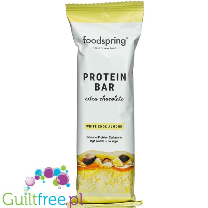 Foodspring Extra White Chocolate & Almond - baton proteinowy w białej czekoladzie z migdałami 20g białka