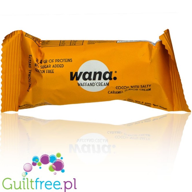 Wana WaffAnd'Cream Cocoa & Salty Caramel - bezglutenowy wafelek w czekoladzie z kremem proteinowym 14g białka