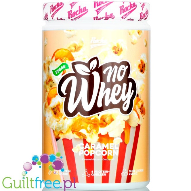 Rocka Nutrition NO WHEY Caramel Popcorn 1kg - wegańska odżywka białkowa 5 źródeł białka, edycja limitowana