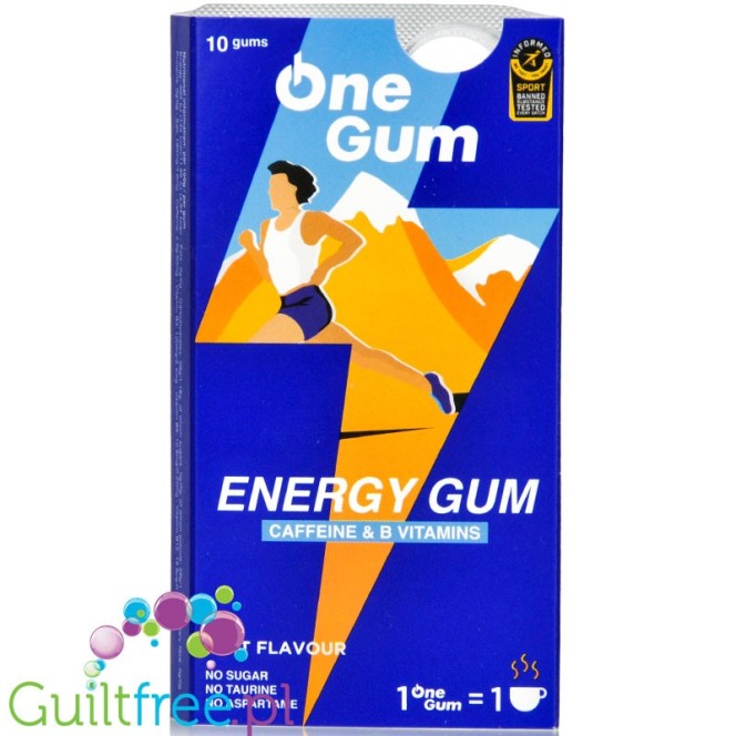 OneGum guma do żucia z kofeiną 50mg o smaku miętowym bez cukru z witaminami B3, B6, B12