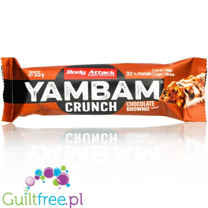 YamBam Crunch Chocolate Brownie - baton białkowy 31% białka, Brownie w Mlecznej Czekoladzie