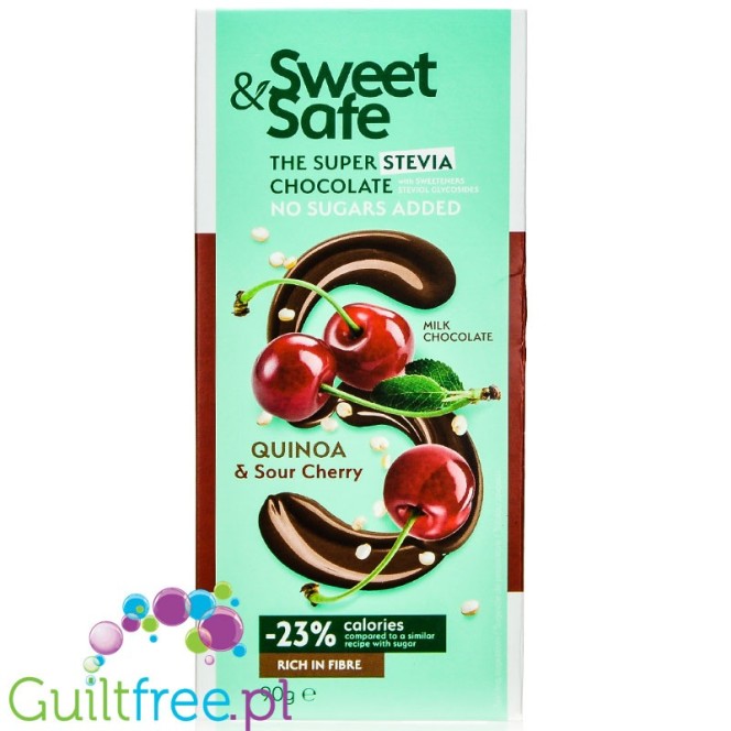Sweet & Safe Stevia Milk Chocolate, Quinoa & Sour Cherry - milk chocolate with stevia 25% less calories