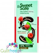 Sweet & Safe Stevia Dark Chocolate, Hemp & Raspberry - deserowa czekolada bez cukru, 31% mniej kcal, Maliny & Konopie