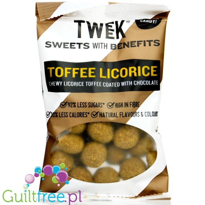 TWEEK Sweets With Benefits Toffee Licorice - błonnikowe czekoladowe kuleczki lukrecjowe bez cukru 45% mniej kcal