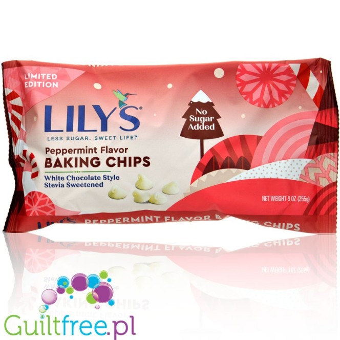 Lily's Sweets Peppermint White Chocolate Chips - kropelki białej czekolady bez cukru o smaku miętowym