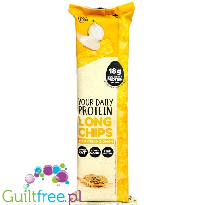 EGGY Food Long Protein Chips Sour Cream & Onion - długie chipsy proteinowe z białkiem jaj