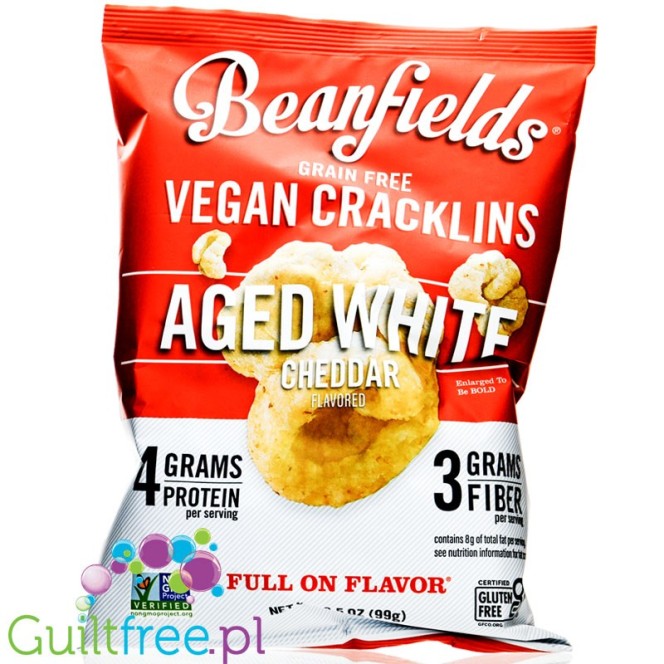 Beanfields Vegan Cracklins Aged White Cheddar - wegańskie bezglutenowe chrupki a la skwarki wieprzowe