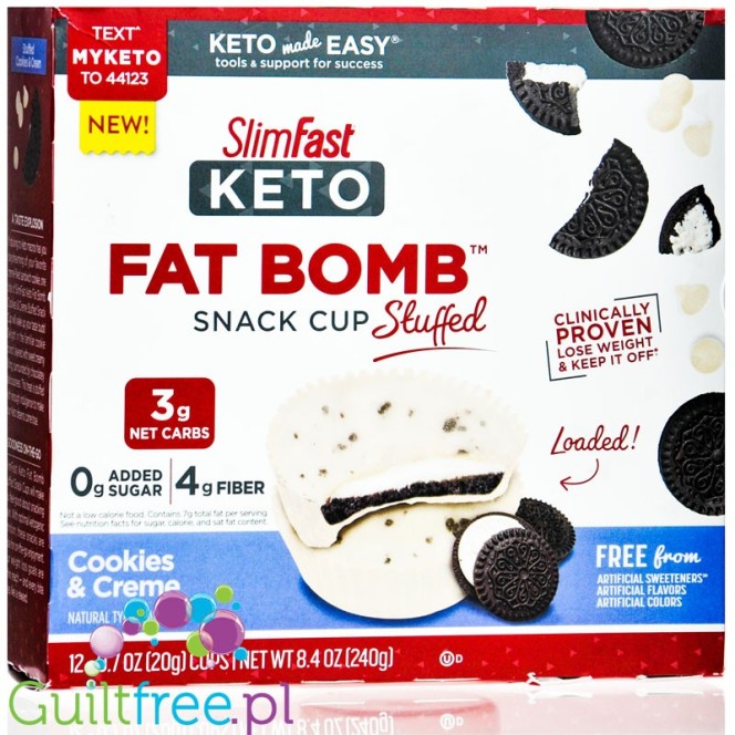 SlimFast Keto Fat Bomb Cookies & Creme Stuffed Cup - keto miseczki, Biała Czekolada & Masa Oerowa