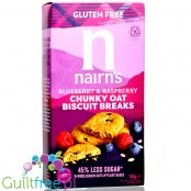 Nairn's Blueberry & Raspberry Chunky Oat Biscuit Breaks - wegańskie bezglutenowe ciastka z owocami, 45% mniej cukru