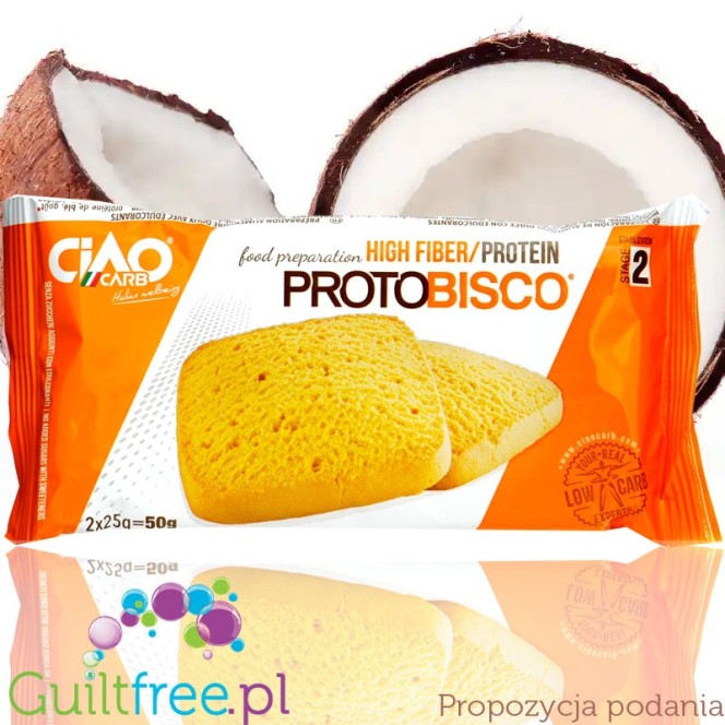 ProtoBisco Stage2 Coconut - błonnikowe ciastka o obniżonej kaloryczności, Kokos